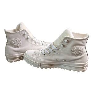 Converse Chuck Taylor All Star Lift Ripple White Leather Fur Lined Platform Boot